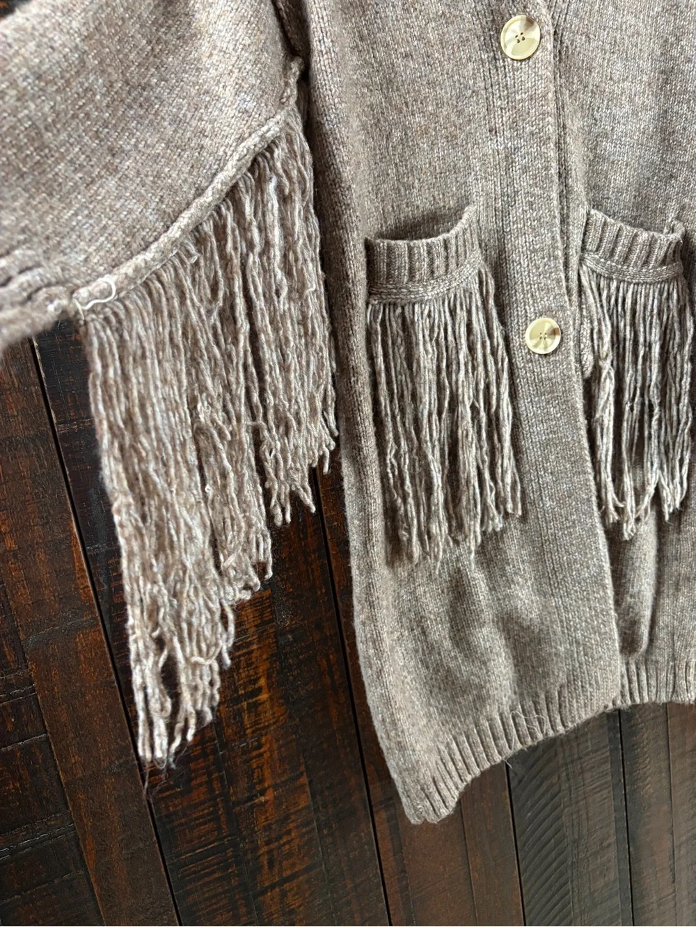 FashionNova Southwestern Fringe Long Cardigan Sweater - Taupe